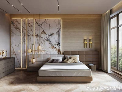 طراحی داخلی با استفاده از بافت ترکیبی مرمر و چوب